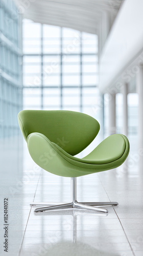 Green modern lounge chair in bright lobby seating
