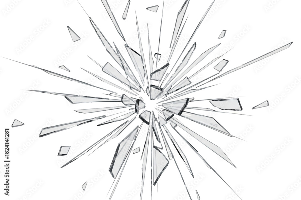 Obraz premium Explosion of clear glass shards on a transparent background, abstract