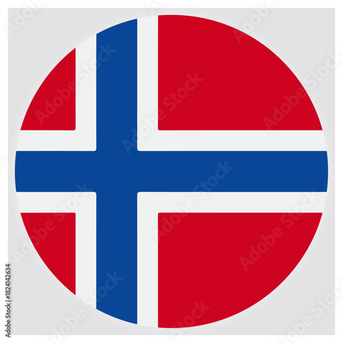 Circular icon of the national flag of norway, country symbol. isolated on white background, Vector