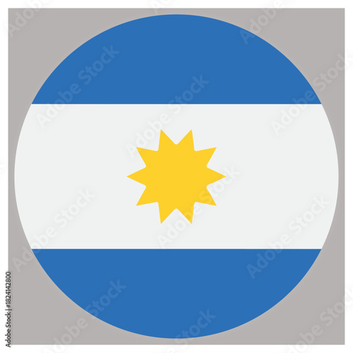 Round flag of argentina featuring the golden sun of may symbol isolated on white background, Vector