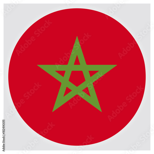 Morocco flag round icon. green pentagram on a vibrant red field. isolated on white background, Vector