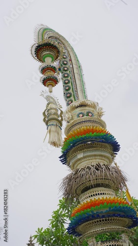 Colorful Penjor Decorations in Sading District, Bali