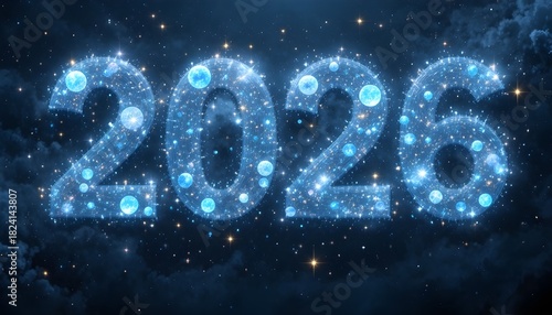 2026 image which made of shiny stars and cressent moon