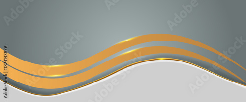 Gold and white wave with a shiny, reflective surface. The wave is long and curvy, and it is floating in the air