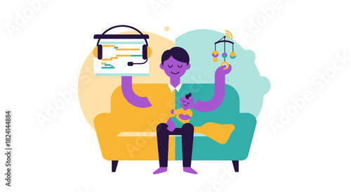 Working Parent Achieving Work-Life Balance through Remote Work Illustration