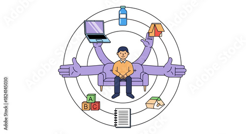 Multitasking Work Life Balance Icon for Modern Lifestyle