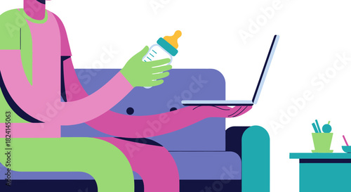 Remote Work and Parenting Balance Illustration on Couch