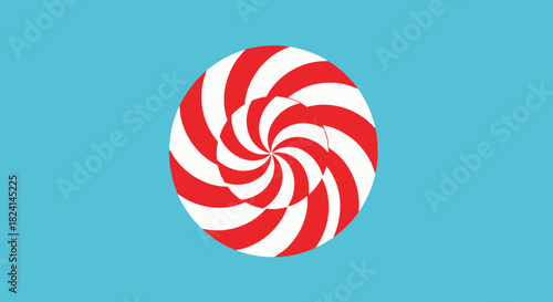 Swirling red and white peppermint candy design on blue background