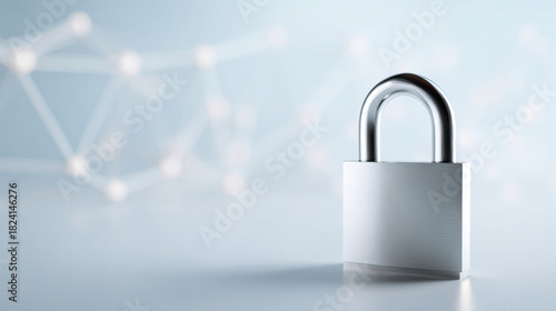 Wallpaper Mural Close-up of a silver padlock symbolizing security and protection with a blurred network connection background in soft blue tones Torontodigital.ca