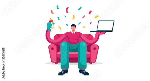 Multi-tasking Fatherhood: Work-Life Balance Illustration