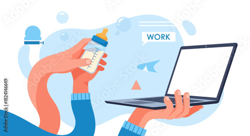 Remote Work and Parenthood Balancing Work Life Illustration