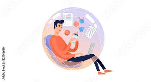 Work Life Balance Fatherhood and Remote Work Illustration