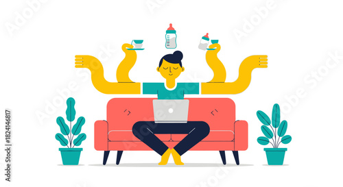 Multitasking Work Life Balance while Working From Home Illustration