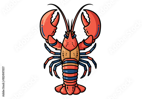 Cartoon Lobster Illustration in Red and Blue