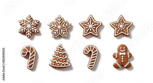 Festive gingerbread cookies isolated on white background