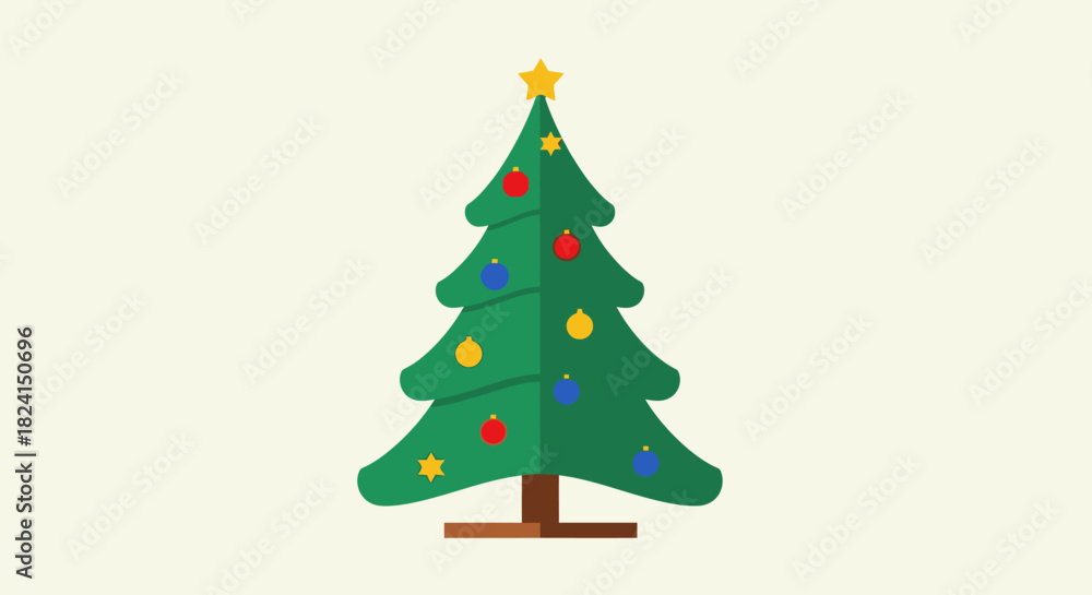 Fototapeta premium Simple flat design illustration of a decorated green christmas tree