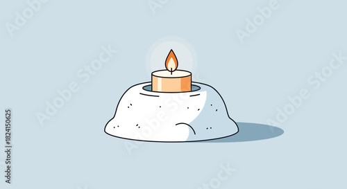 Illustration of a lit tea light candle inside a snow lantern