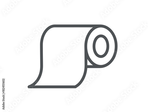 A simple line drawing depicts a roll of toilet paper with a single sheet unrolled.