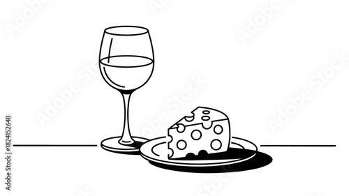 A simple illustration shows a wedge of Swiss cheese on a small plate next to a glass of white wine.