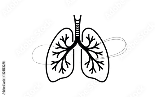A simplified, illustrative graphic depicting the human respiratory system and lungs against a plain white background.