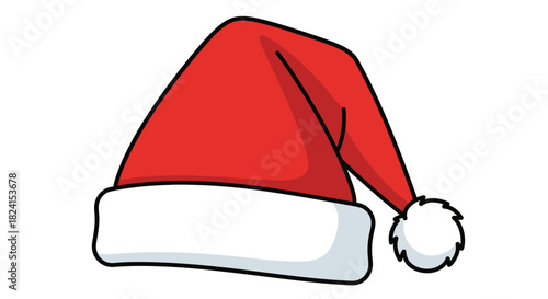 Cartoon drawing of a classic red and white santa claus hat isolated on