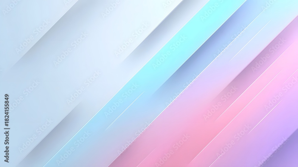 Obraz premium Minimalist abstract backdrop featuring overlapping diagonal geometric shapes in soothing pastel gradients of blue pink and purple with soft shadows and highlights for a clean elegant design