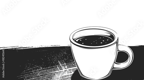 Vector coffee cup illustration in black line art style, minimal outline drawing of hot beverage mug, clean monochrome design for cafe menu, logo, icon, and branding use
