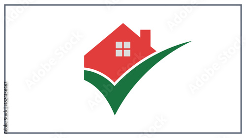 A red house icon with a green checkmark symbolizing approval, success, or completion in real estate.