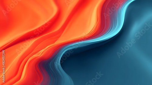 Smooth organic waves of vibrant orange and deep blue blend fluidly creating a dynamic and modern abstract background with depth