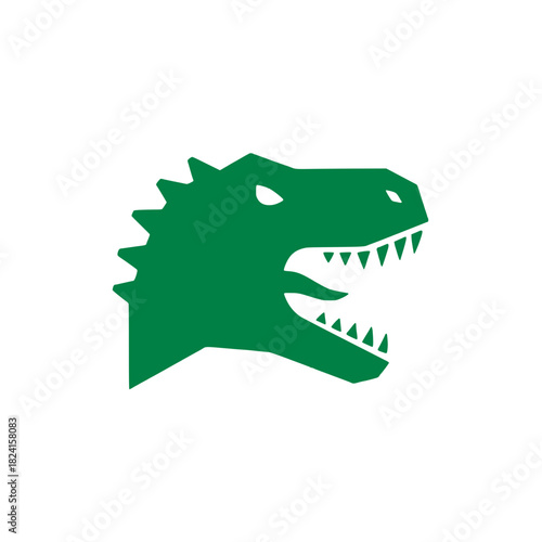 Roaring dinosaur head in emerald green, a fierce mascot for brands and exciting prehistoric adventures