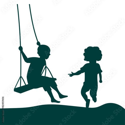 Children having fun playing together on the street two children silhouette children