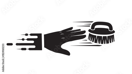 Speedy cleaning service in motion, a hand swipes with a brush for fast spotless results, conveying efficiency and swiftness for a pristine home, perfect for advertising cleaning supplies