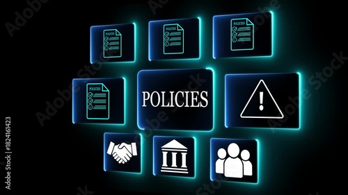 Compliance regulations and law enforcement policy concepts. Legal tech, digital governance, regulatory standards, and corporate compliance framework. Motion graphics of policies idea. 4k ...