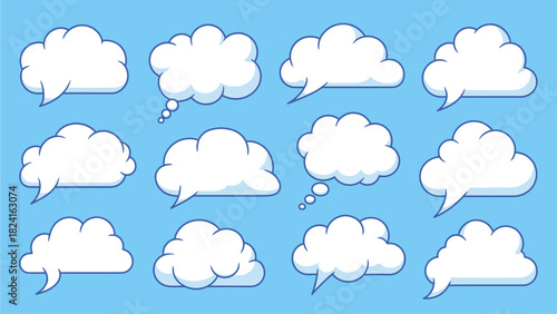 Cartoon Clouds Collection on Blue Sky