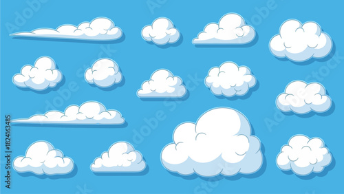 Cartoon Clouds Collection on Blue Sky