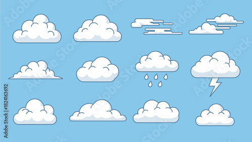 Cartoon Clouds Collection on Blue Sky