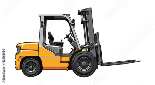 A yellow forklift truck illustration against a white background, ready for work.