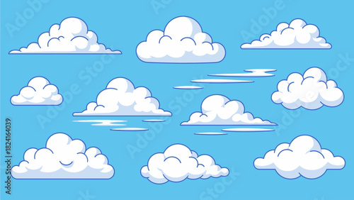 Cartoon Clouds Collection on Blue Sky