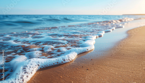 Coastal Beach with Ocean Waves at Sunrise — Peaceful Seaside Landscape Photography