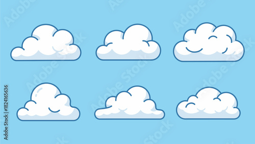 Cartoon Clouds Collection on Blue Sky