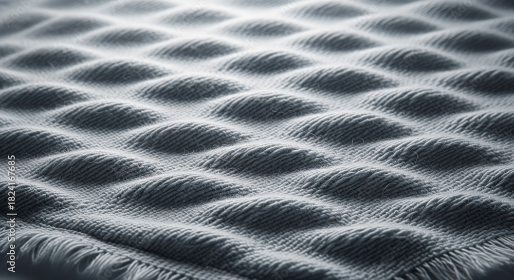 Obraz premium Close-up of a Textured Gray Fabric with Diamond Pattern and Fringed Edge textile