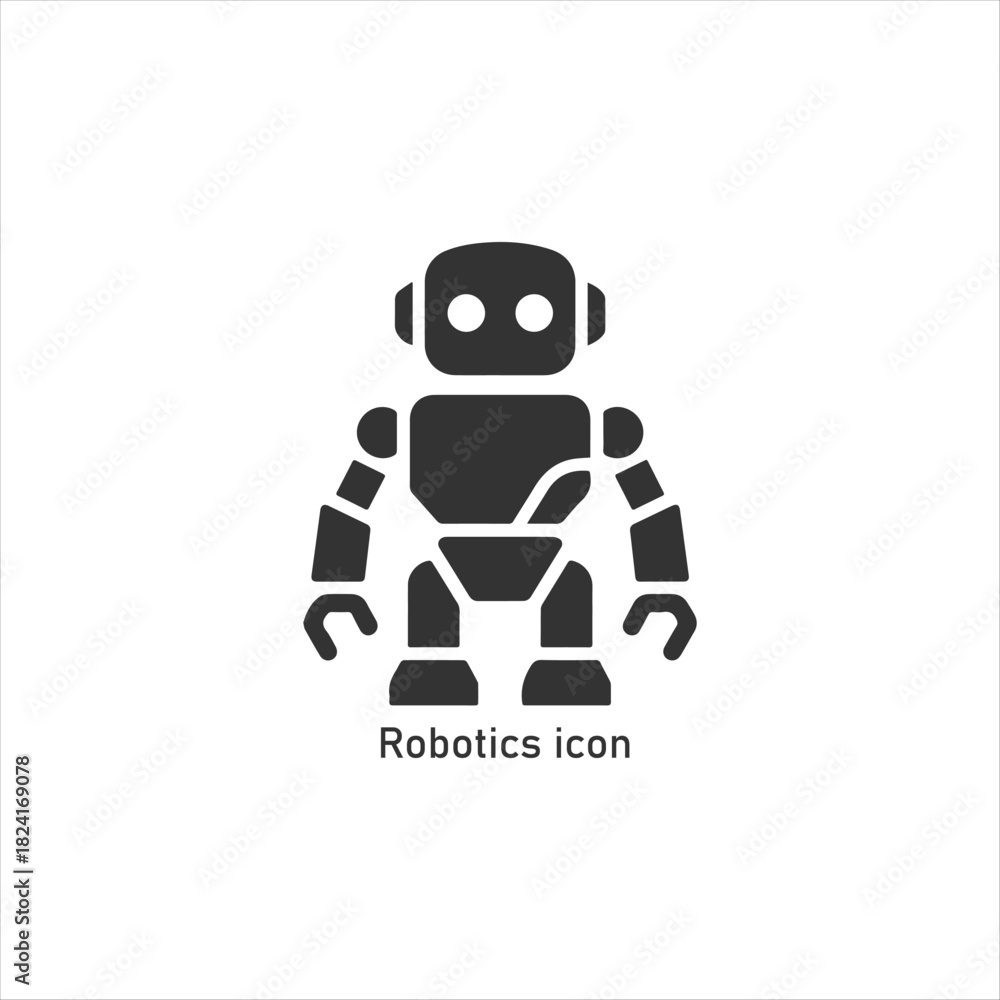 Fototapeta premium Black Robot Icon with Simple Humanoid Form, Representing Robotics, Artificial Intelligence, Automation, Technology, Androids, and Future Innovation