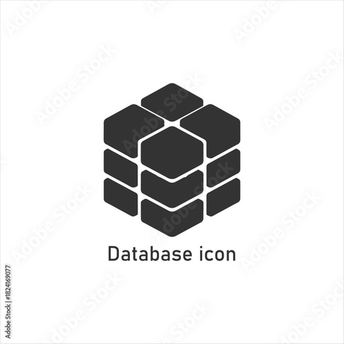 Black Database Icon Representing Data Storage, Information Management, Server Technology, Computing System, Digital Records, and Data Center