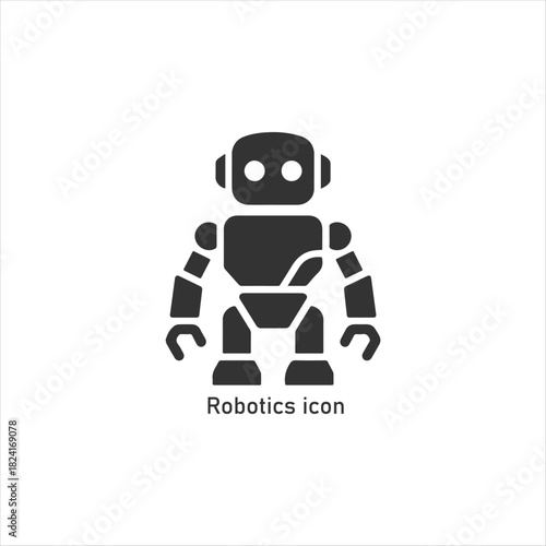 Black Robot Icon with Simple Humanoid Form, Representing Robotics, Artificial Intelligence, Automation, Technology, Androids, and Future Innovation