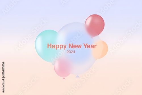 Happy new year celebration with pastel balloons and soft gradient background