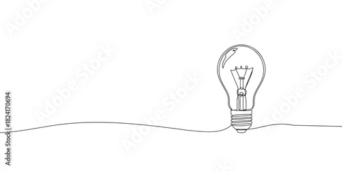 single continuous line drawing of light bulb minimalistic concept of idea discovery and invention continuous sketch doodle vector illustration banner