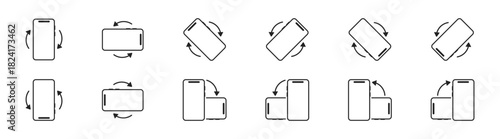 Mobile Phone Rotation Icons — Portrait and Landscape Orientation Set, Vector Illustration on Transparent Background
