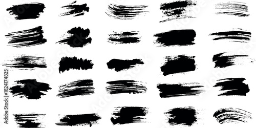 set of black ink splashes vector brush set with various grunge old stains, Distressed vintage Versatile Grunge Brush Set Featuring Rough Textures, Distressed Strokes, and Artistic Vintage Effects.

