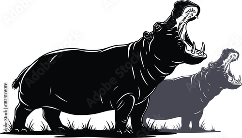 Hippo illustration vector art hippopotamus graphic design wildlife zoo eps silhouette