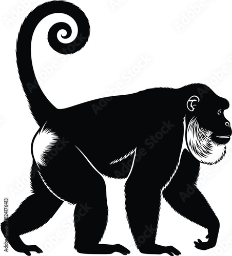 Black and white monkey illustration primate animal mammal wildlife art eps silhouette